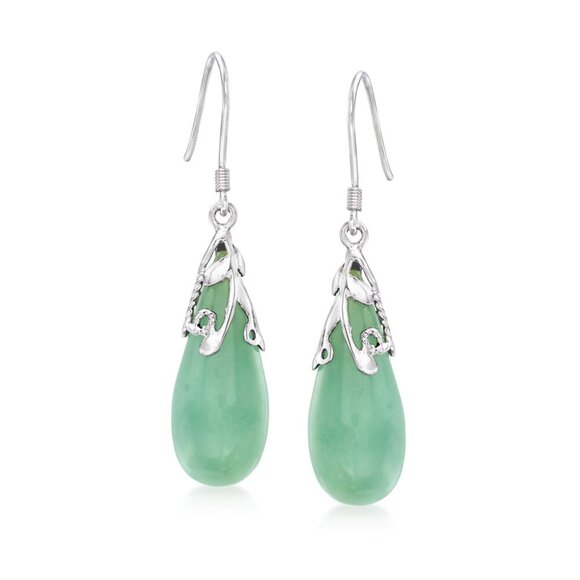 Ross-Simons Jewelry - Ross-Simons Jade Teardrop Earrings in Sterling Silver